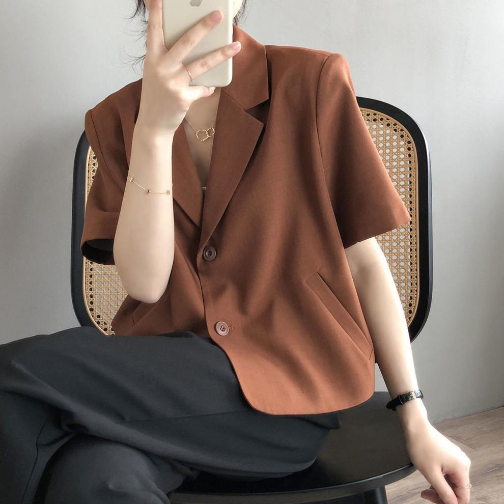 Fashion Short-Sleeve Blazer for Women 2025 Summer Thin Korean Version New Drapey Short Casual Blazer Top