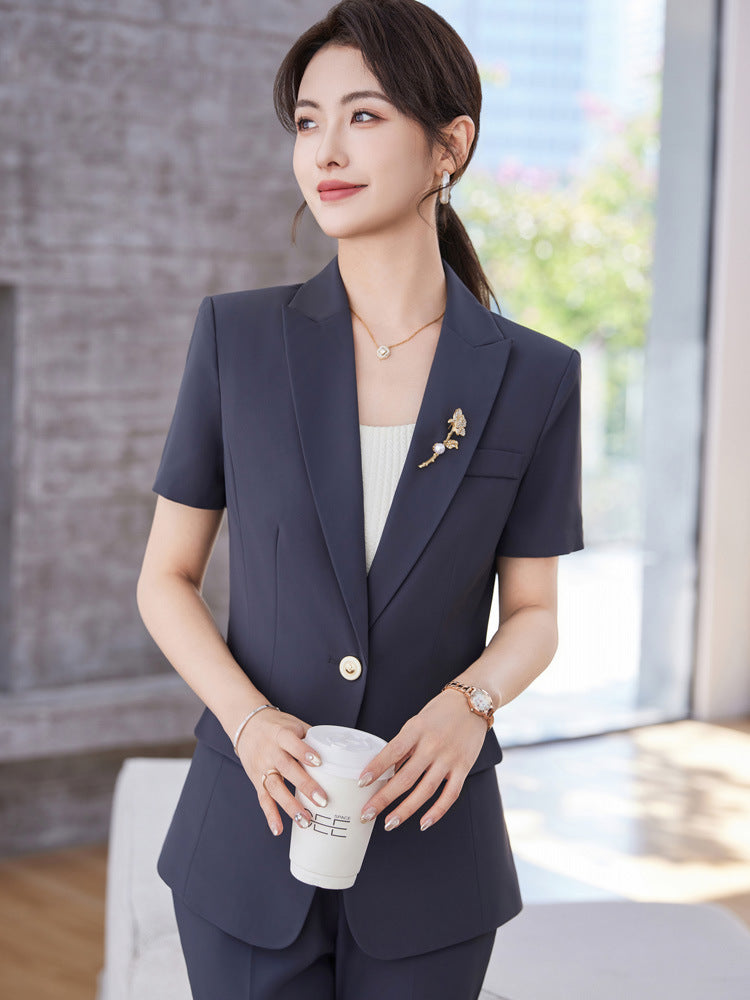 White Short-Sleeved Suit Jacket for Women Summer New Style Petite Professional Elegant Suit Suit Hotel Work Clothes Thin