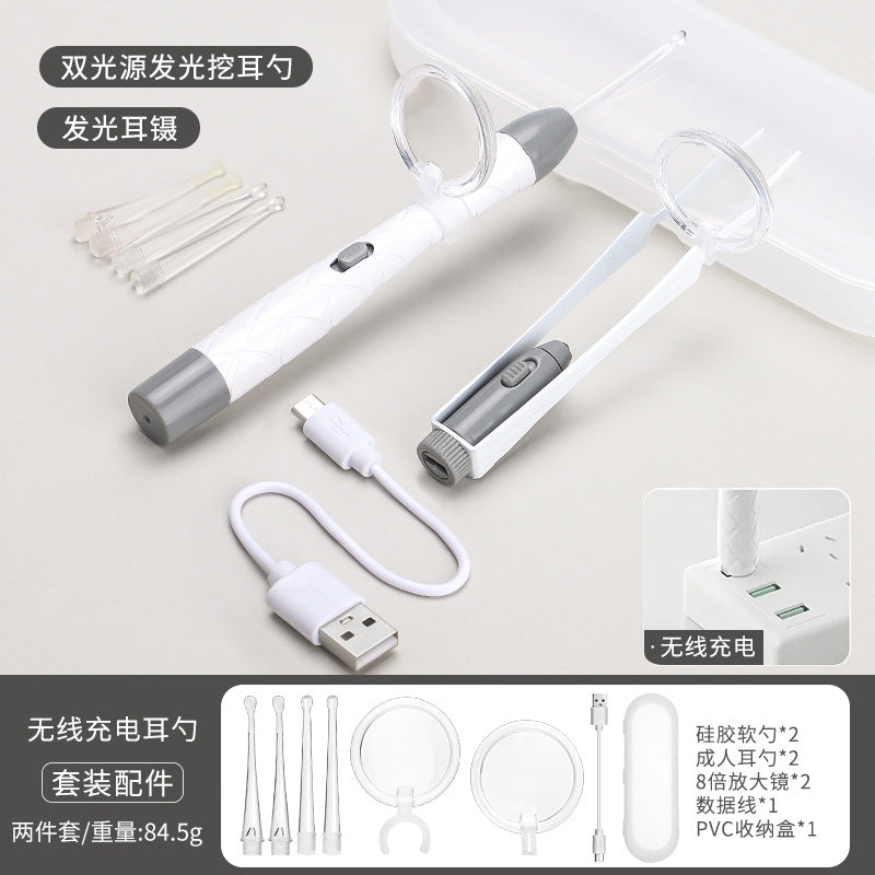 Children's luminous ear scoop suit ear scoop ear scoop baby with lamp ear tweezers booger clip rechargeable battery soft head