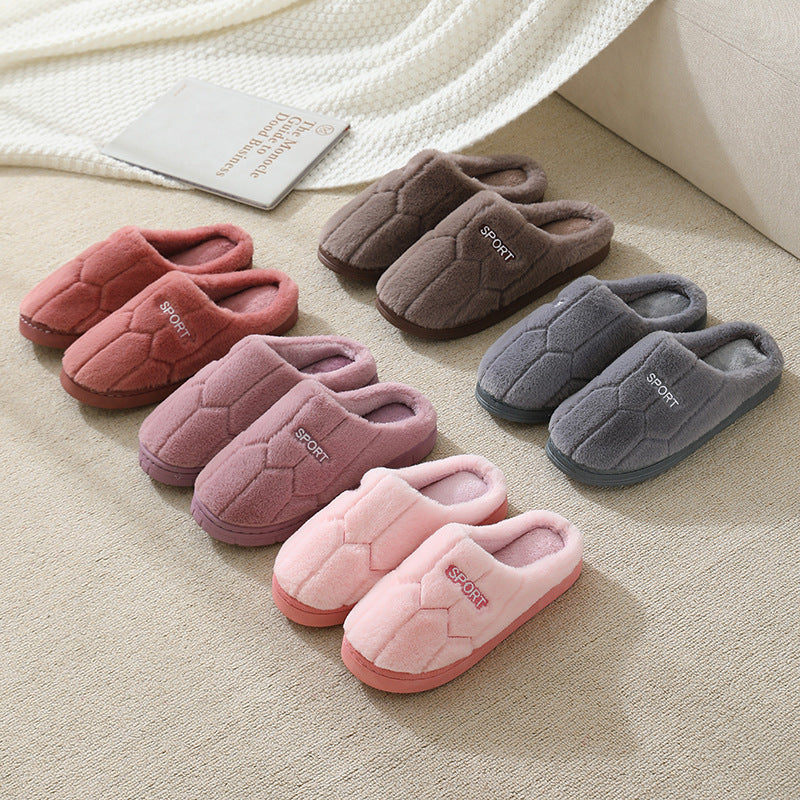 Embroidered letter cotton slippers thick bottom home women's indoor home winter thickened warm plush slippers wholesale