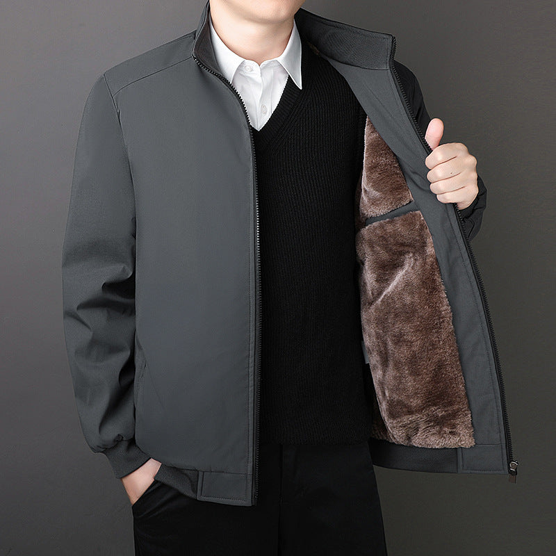 Classic Explosions plus size Middle-aged and Elderly Dad Clothes Winter fleece-lined Thickened Executive Collar Thickened fleece-lined Jacket