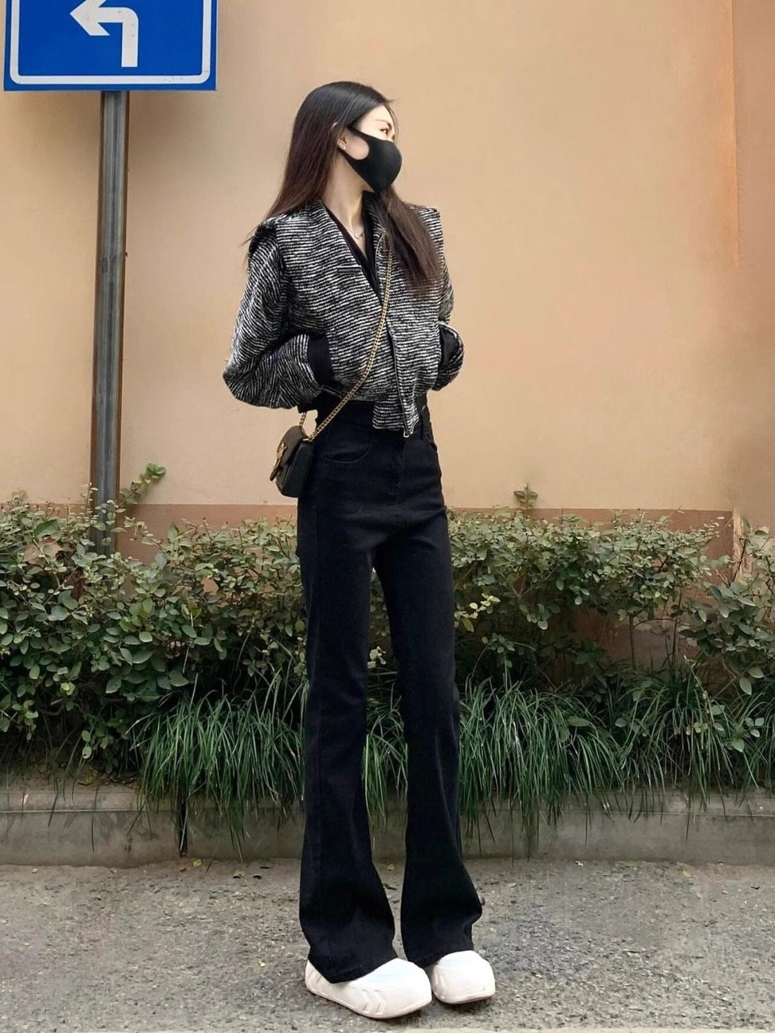 175 Tall Women's Black Bootcut Jeans for Autumn and Winter High-Waisted Elastic Slim Slim Flared Floor-Length Pants