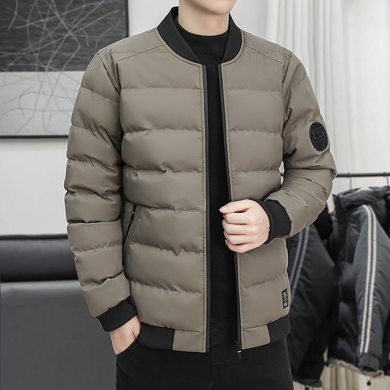 FS Standard Men's Baseball Collar Jacket Korean Style Casual Autumn and Winter Cotton Clothes Youth Handsome Outerwear All-match Coat Men's Trendy