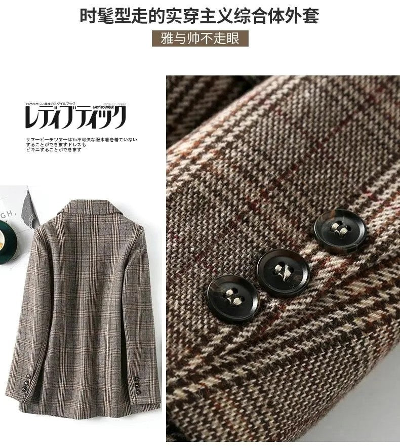 Plaid Small Suit for Women 2025 Spring and Autumn New Versatile British Style Spring and Autumn Loose Trendy Mom Casual Suit Jacket for Women