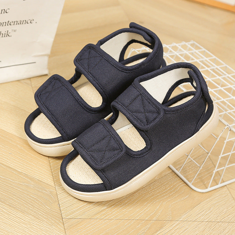 Fat Feet Wide Feet Adjustable Linen Sandals Foreign Trade Outer Wear Holes Old Men's Shoes Thick Sole Casual Walking plus size for Men and Women