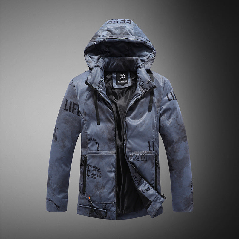 New Cotton-Padded Jacket for Men with Fur Collar, Thickeneded Jacket, Windbreaker, Winter Casual Hooded Warm Cotton Jacket, Mid-Length
