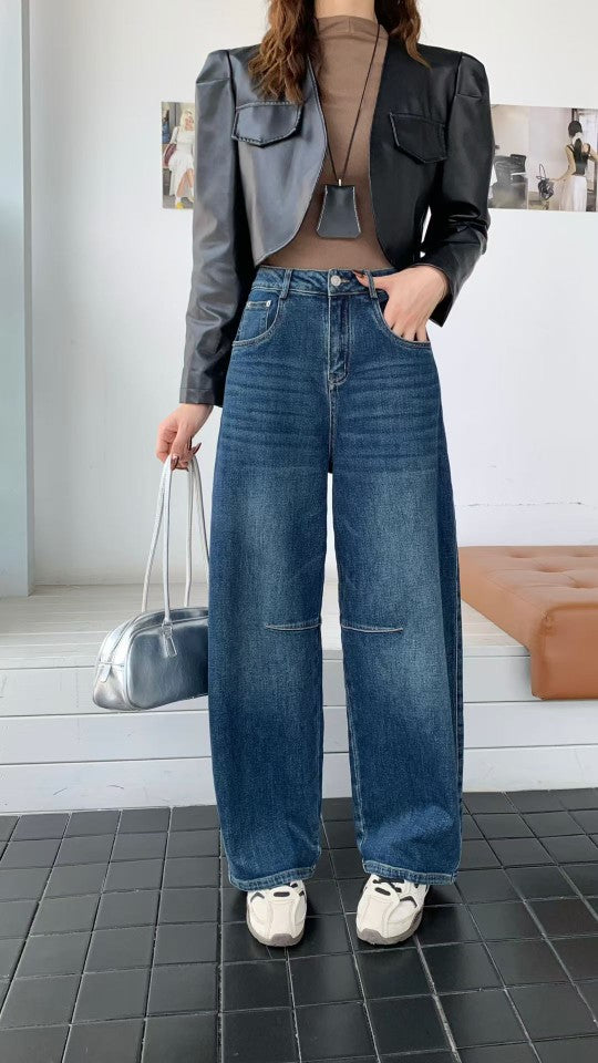 Yang Mi's Same Style Jeans, New Style, Simple, Fashionable, Versatile, Slimming and Leg-Lengthening Straight Jeans for Women