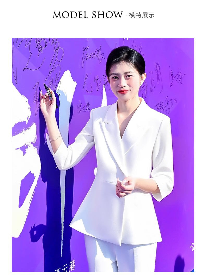 Spring and Summer Fashionable High-End White Three-Quarter Sleeve Suit Suit Host Business Formal Wear Female President Suit Workwear