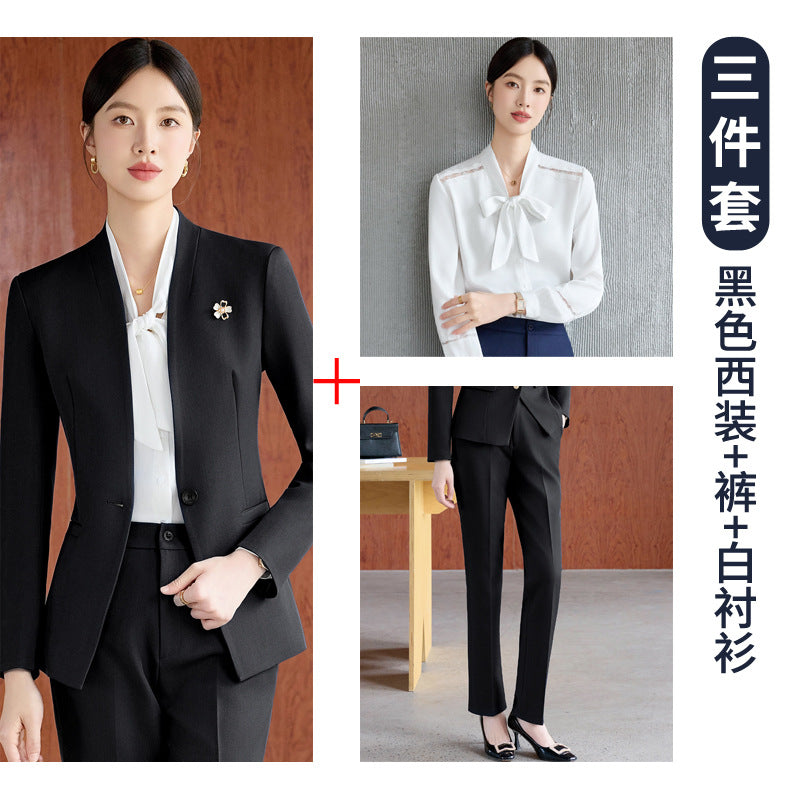 High-End Spring & Fall Hotel Front Desk Professional Wear Long-Sleeved Sales Department Reception 4S Store Sales Consultant Fashion Suit Suit