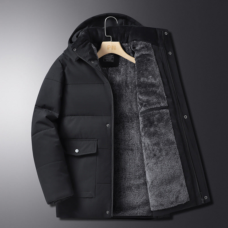 Winter Grandpa Cotton-Padded Jacket for Middle-Aged and Elderly Men, Thick Fleece-Lined Hooded Warm Coat, Middle-Aged and Elderly Dad's Cotton-Padded Jacket