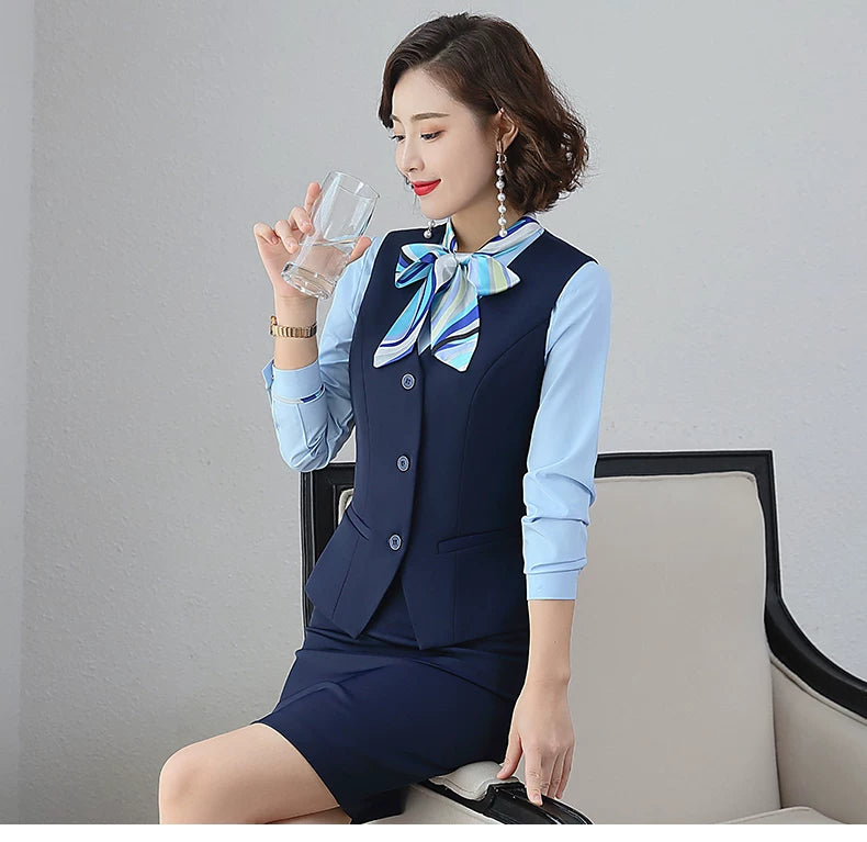 Three-piece suit overalls manager interview formal attire front desk beauty salon business attire bank mobile vest uniform
