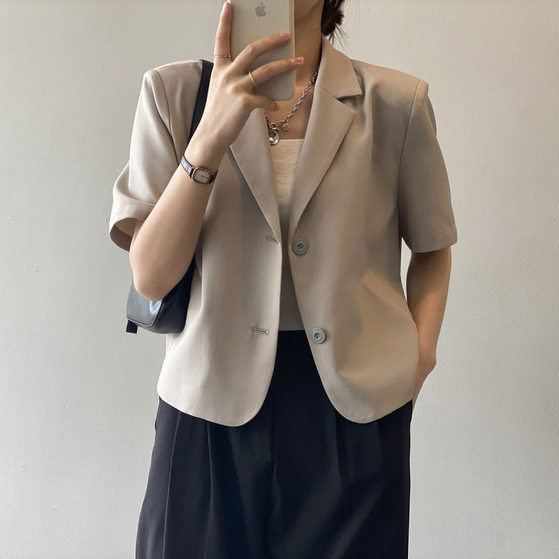 Fashion Short-Sleeve Blazer for Women 2025 Summer Thin Korean Version New Drapey Short Casual Blazer Top