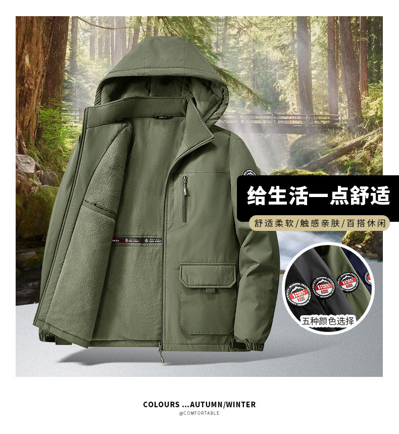 Cotton Jacket Fleece-Lined Thickeneded Windproof Waterproof Warm Autumn and Winter Cotton Jacket Large Size Workwear Outdoor Cotton Jacket for Men 8812