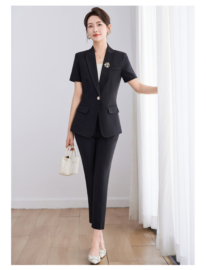 White Short-Sleeved Suit Jacket for Women Summer New Style Petite Professional Elegant Suit Suit Hotel Work Clothes Thin