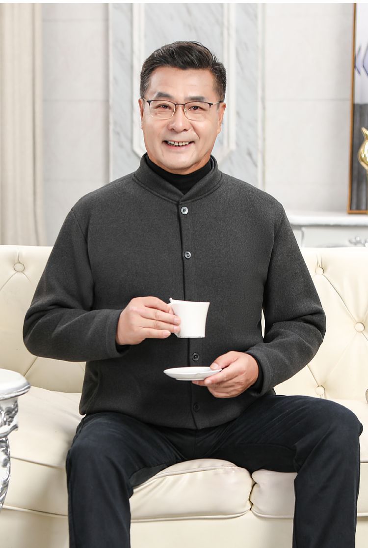 Plus Size Elderly Thermal Clothing Fleece-Lined Thickeneded Cardigan Grandpa Dad Autumn and Winter Outwear Middle-Aged and Elderly Cotton Clothing Men's Clothing
