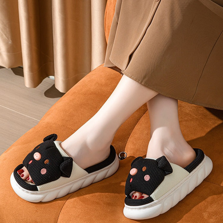 Cross-border Foreign Trade Tail Pig Cute Men and Women Couple Universal Open Toe Linen Cotton Linen Slippers