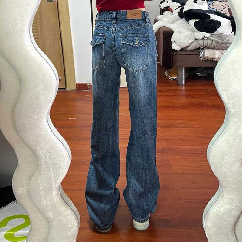 High-Waisted Loose Straight-Leg Jeans for Women, Autumn New Blue Petite Slim-Fit Narrow Wide-Leg Pants