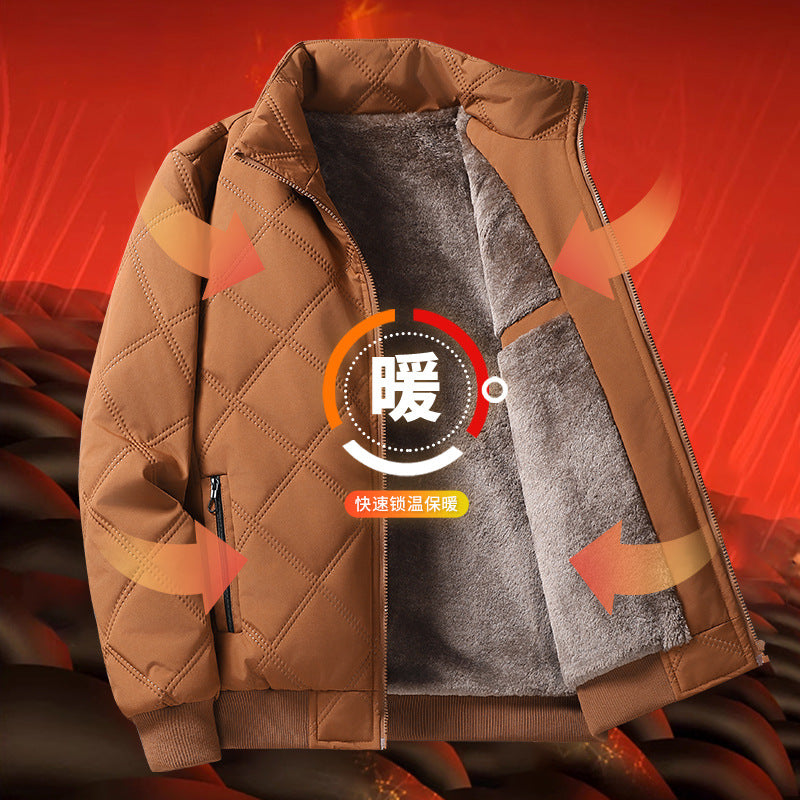 Middle-aged Men's Cotton-padded Clothes Winter fleece-lined Thickened Jacket Fashionable Casual Jacket Lightweight Slim-fit Cotton-padded Jacket for Dad