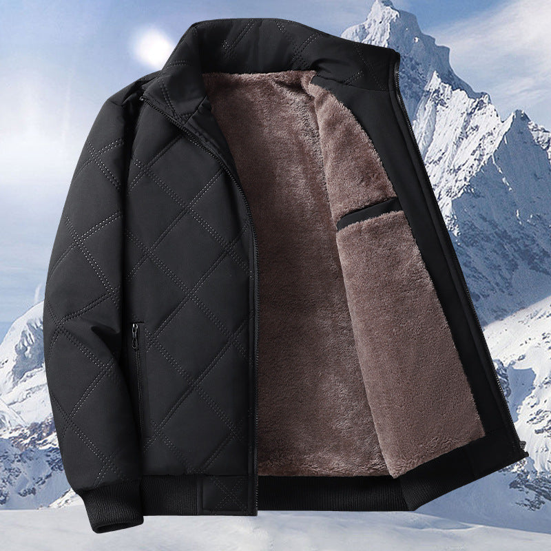 Middle-aged Men's Cotton-padded Clothes Winter fleece-lined Thickened Jacket Fashionable Casual Jacket Lightweight Slim-fit Cotton-padded Jacket for Dad