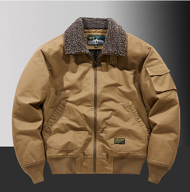 Winter Men's Lapel Pure Cotton American Casual Work Coat Lamb Fleece Coat Maillard Autumn and Winter Cotton Coat 8218