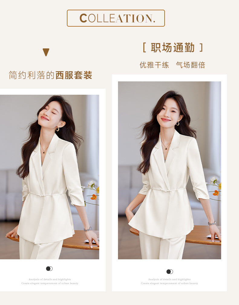 New Chinese-Style Women's Summer Thin Suit for Petite Figures, High-End Professional Attire, Acetate-Like Blazer