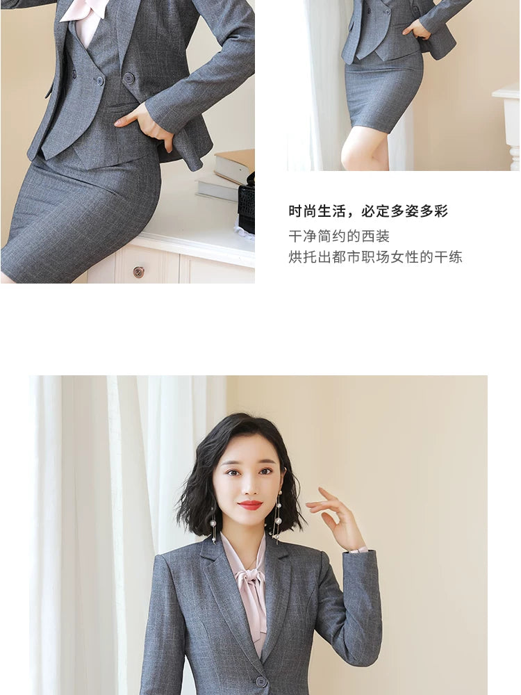 Business Fortress Women's Suit suit Work Clothes Fashion Chanel Elegant Grey Business Suit Vest Work Wear
