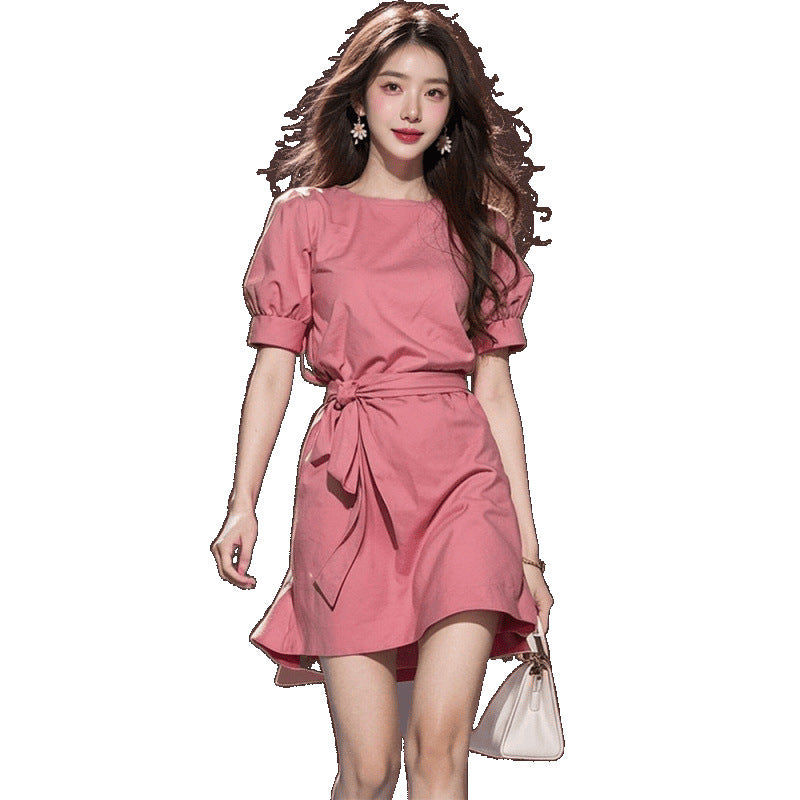 Foreign trade women's high cold royal sister style niche design pink dress 2025 new women's summer high-end exquisite super