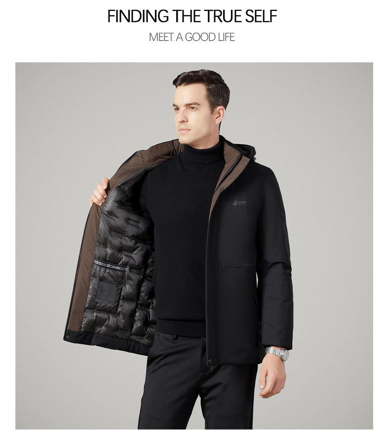 Authentic Men's Cotton Coat for Autumn and Winter, New Trendy Business Casual Loose Hooded Cotton Jacket, Thickened and Warm