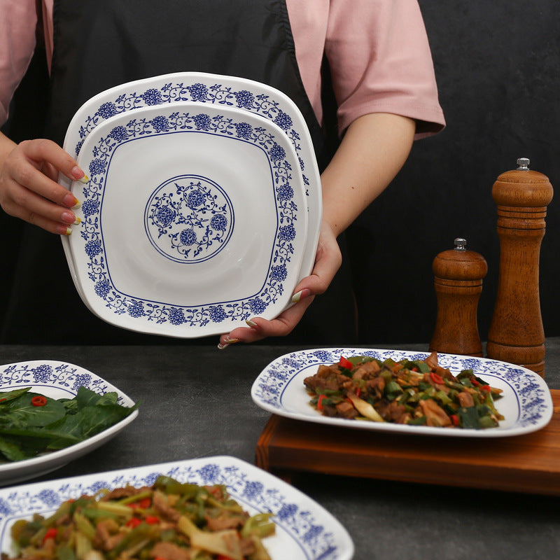 Melamine orchid square plate shallow plate imitation porcelain plastic tableware plate serving plate hotel restaurant commercial cooking plate