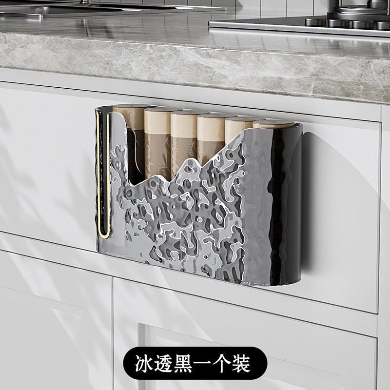 Household Glacier Pattern Garbage Bag Storage Box Punch-Free Storage Box Withdrawable Kitchen Garbage Bag Storage Rack