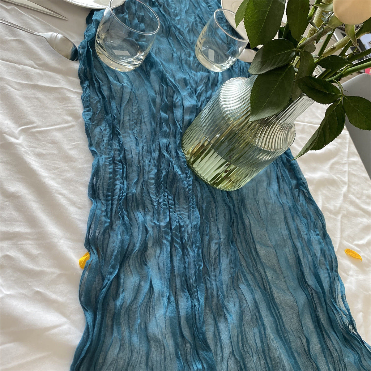 Bali Crepe Table Flag Foreign Trade Western Tablecloth Light Luxury High-End Wedding Party Decoration Pleated Table Flag Wholesale