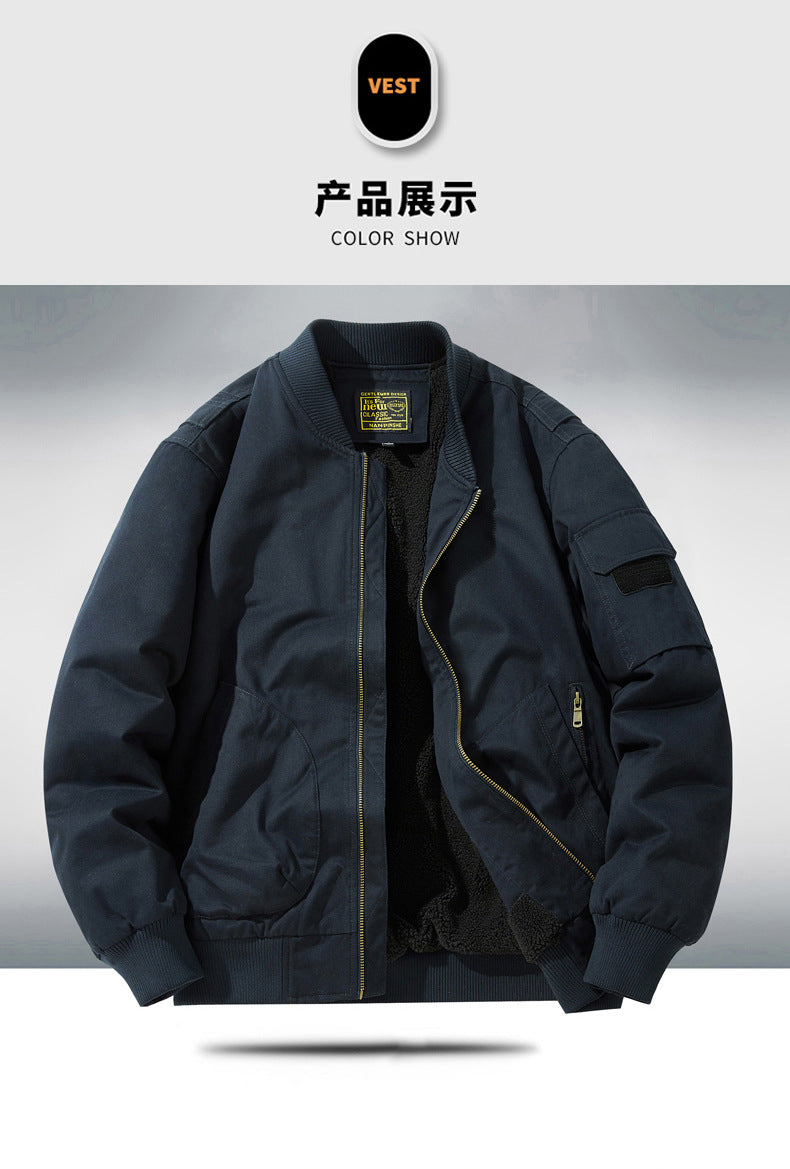 New Men's Fleece-Lined Popular Jacket, Winter Cross-Border Thickened Warm Cotton Coat, Pure Cotton Baseball Uniform Work Jacket