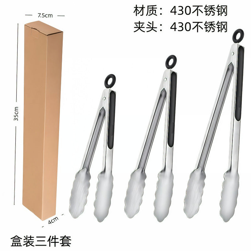 Silicone Clips for Kitchen Non-Stick Pans, Anti-Scalding and High Temperature Resistance, Household Barbecue and Steak Special Set, Stainless Steel Food Clips