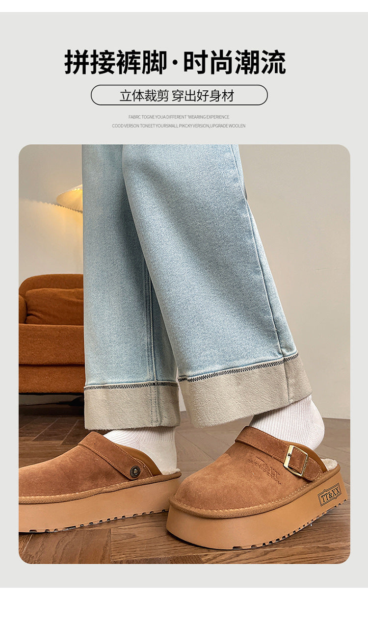 Fleece-Lined Cigarette Jeans for Women, Autumn/Winter 2026 New Style, Wide-Leg, Slim-Fit, Loose, Flattering, Petite Straight-Leg Pants