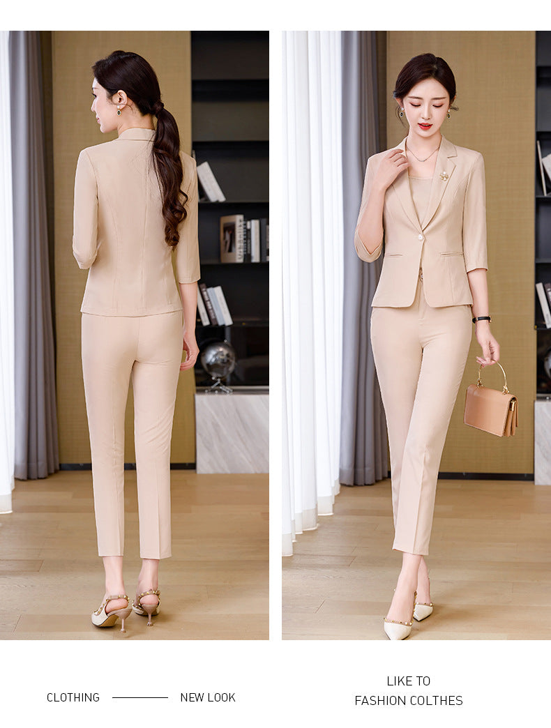 Pink Petite Suit for Women, Summer Thin High-End Short Professional Wear, Fashionable Elegant Casual Formal Wear