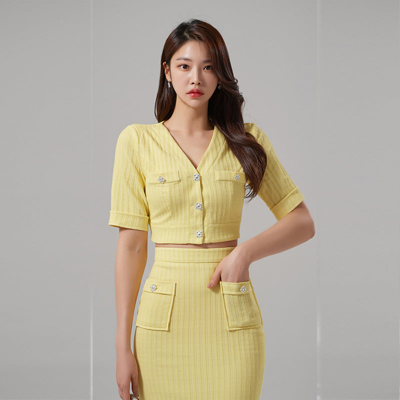 Foreign Trade Women's Clothing 2025 Spring and Summer New Korean Style Simple Fashion Casual Tops Small Cardigans Slim Hip Skirts Two