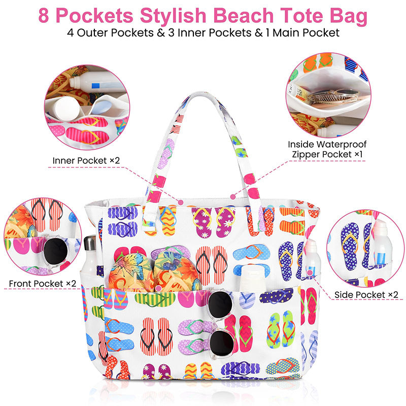 Feihong Cross-Border Large-Capacity Beach Bag Amazon New Travel Storage Bag Portable Printed High-Value Storage Bag
