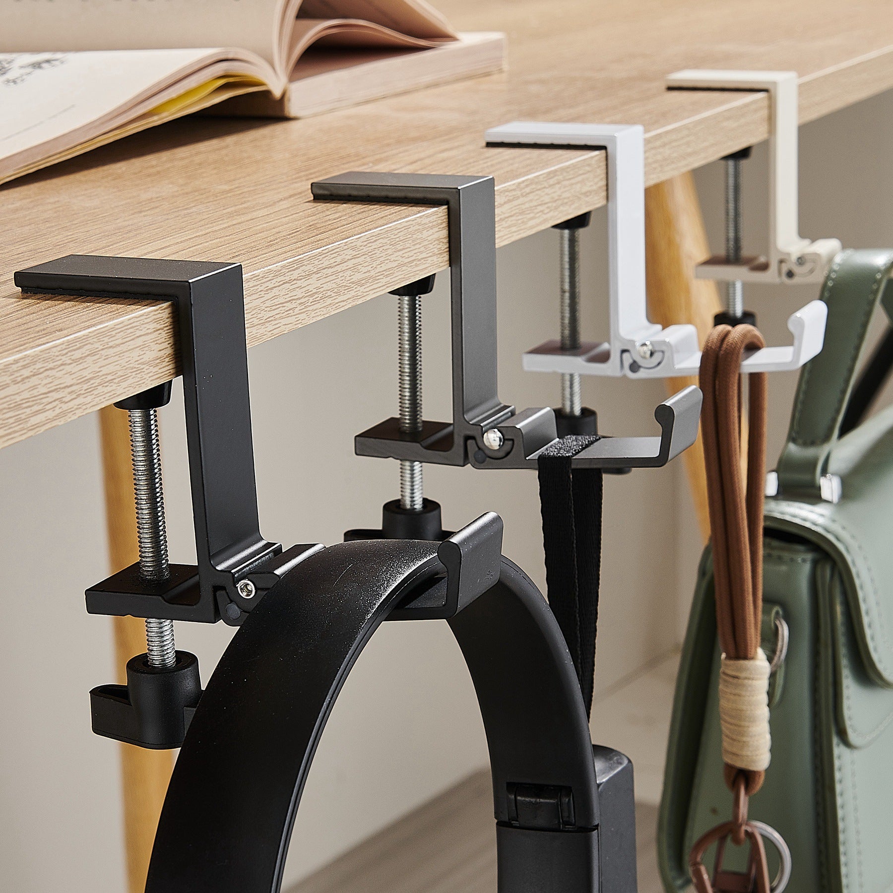 Foldable Tableside Hook, Simple Space Aluminum Hook, Desktop Storage and Organization Hook, Creative Deskside Hook for Students