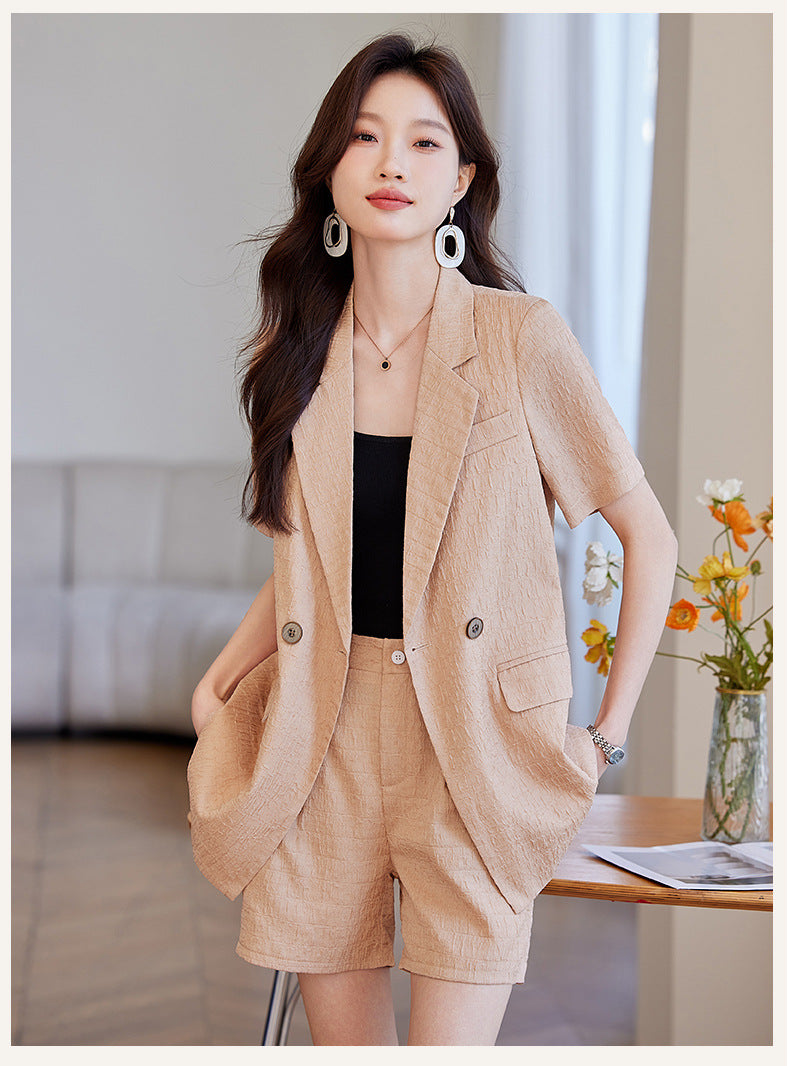 Black Short-Sleeved Suit Jacket for Women 2025 New Summer Thin Fashion Casual High-End Loose Shorts Suit