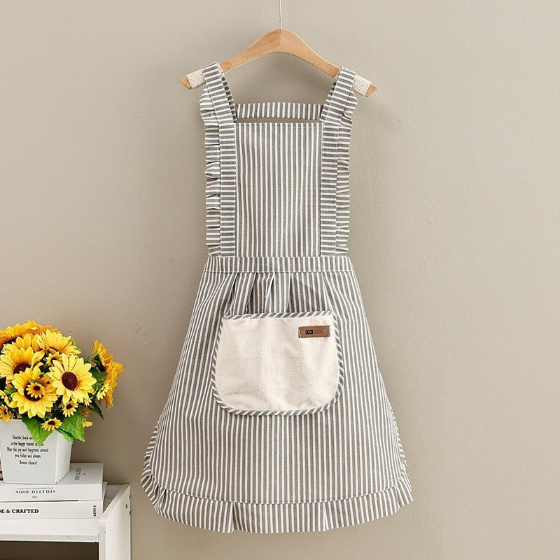 Factory Direct Sales New Kitchen Household Cooking Canvas Cotton Apron Lace Cute Hand-Wipeable Suspenders Pure Cotton for Women