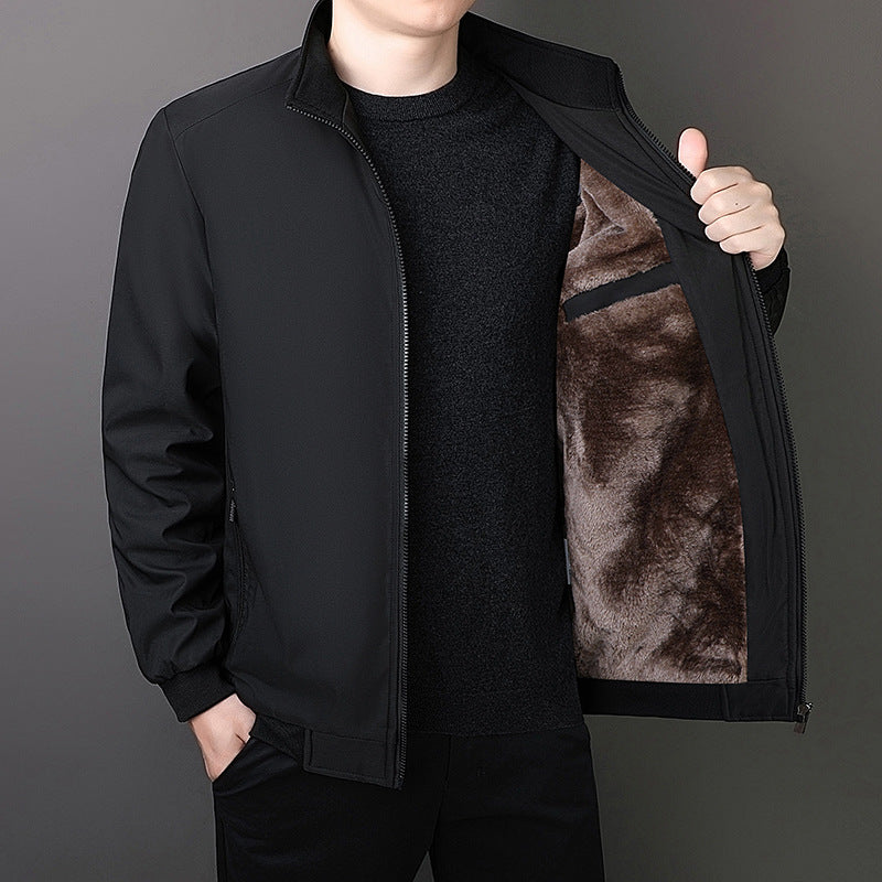 Classic Explosions plus size Middle-aged and Elderly Dad Clothes Winter fleece-lined Thickened Executive Collar Thickened fleece-lined Jacket