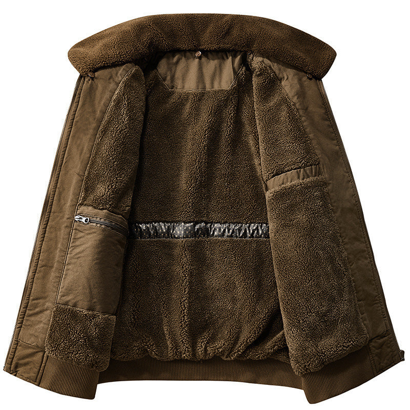 2025 New Winter Men's Workwear Large Size Imitation Wool Velvet Cotton Jacket Men's Warm Cotton Clothing Winter Cotton Clothing 7958
