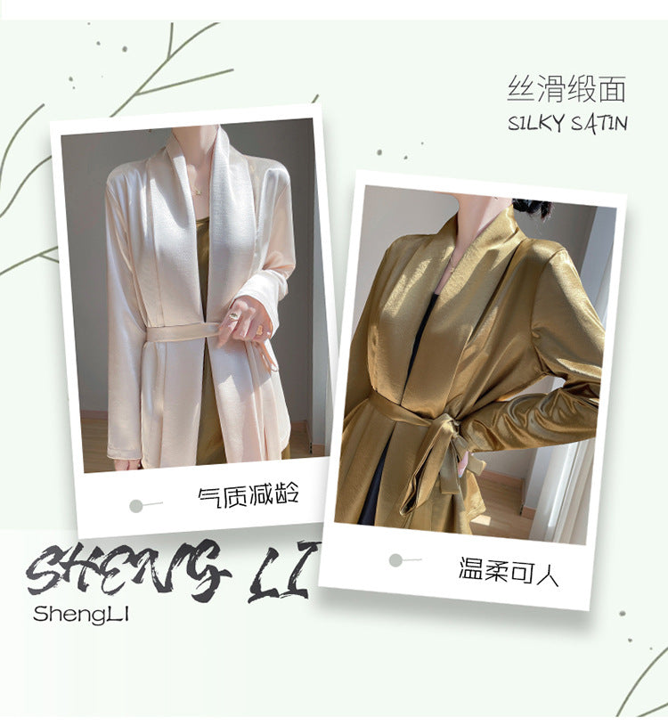 Gilt Satin Fashionable High-end Thin Jacket Spring Summer Autumn Commuter Buckle-free Suit Jacket Women's 2025 New