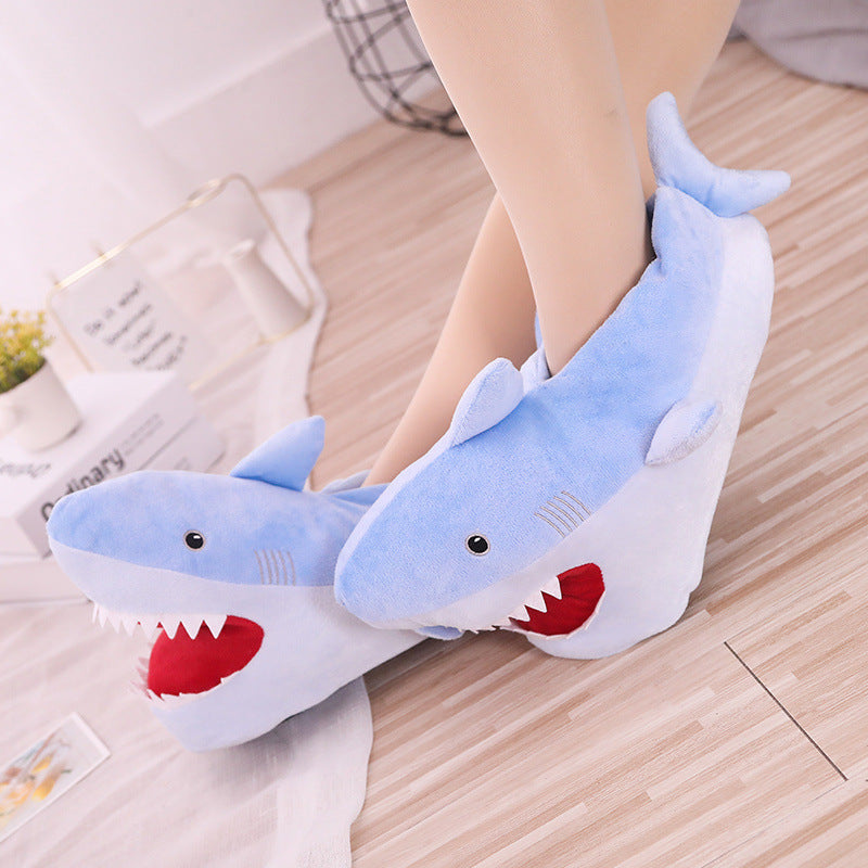 New Shark Stuffed Slippers Couple Indoor Home Cartoon Household Cotton Slippers Autumn and Winter Plus Velvet Thick-Soled Cotton Shoes