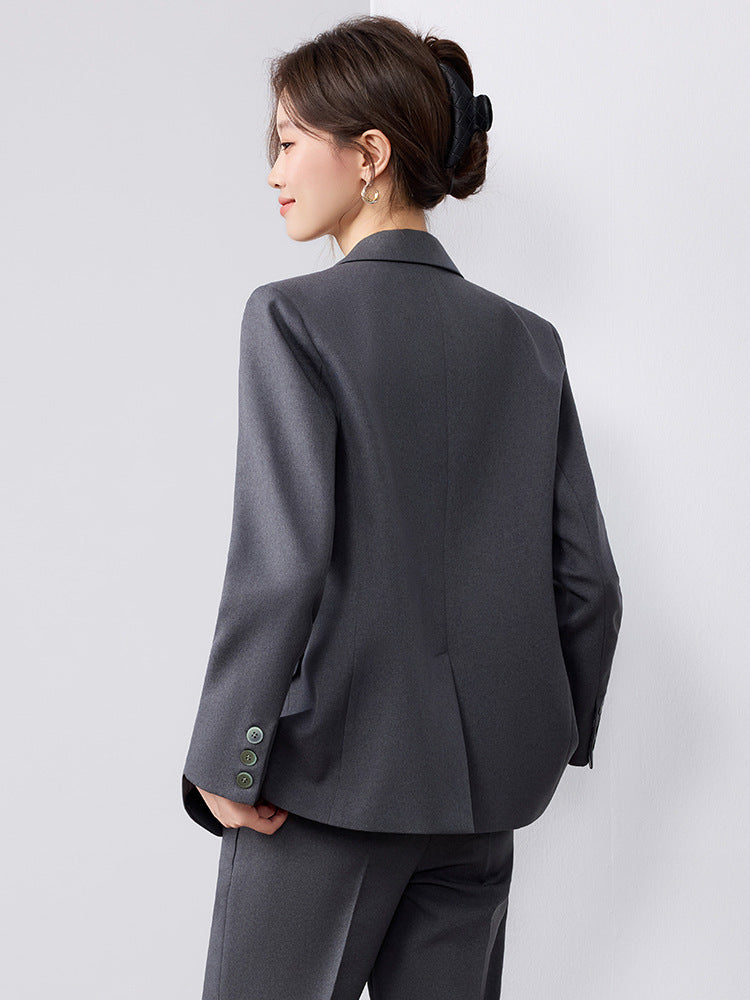 Cross-Border Fashion Simple Double-Breasted Suit Set for Women, New Design with High-End Elegance and Goddess-Like Style, Long-Sleeve Blazer