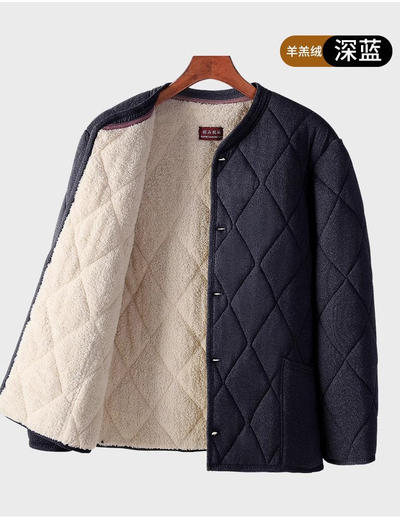 Old People's Cotton-padded Coat fleece-lined Thickened Dad's Cotton-padded Coat Grandpa Lamb Velvet Warm Cotton-padded Coat Home Loose Small Cotton-padded Coat