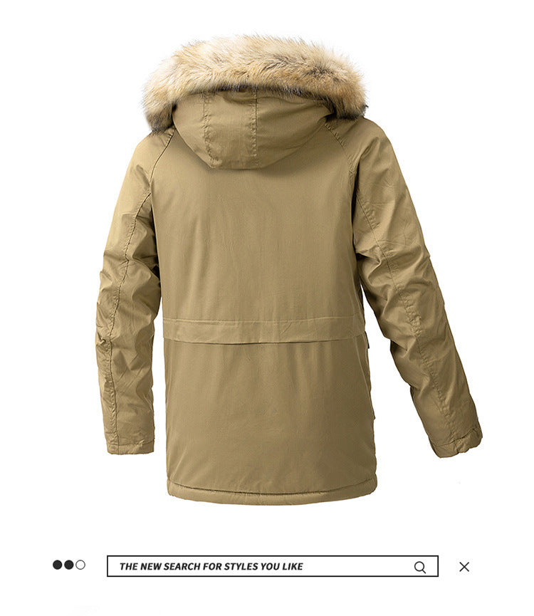 Autumn and winter new men's windbreaker Korean slim fit mid-length thick hooded coat plus size casual men's trendy