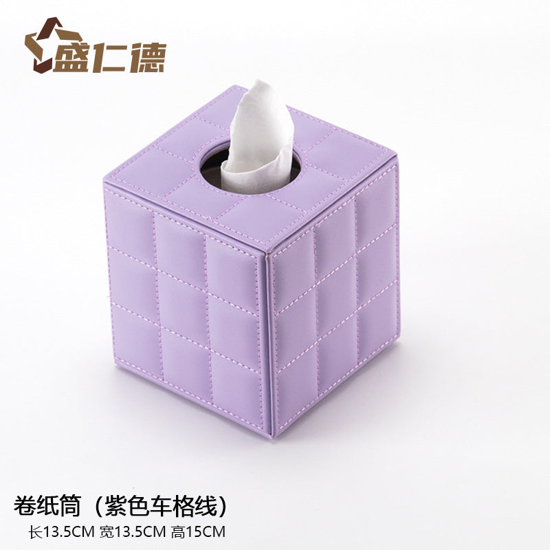 Leather Square Roll Paper Box Leather Household Paper Roll European Creative Tissue Box Hotel Living Room Guest Room Roll Paper Box