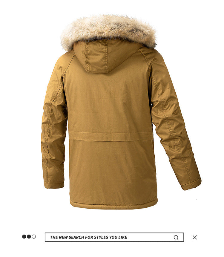 Autumn and winter new men's windbreaker Korean slim fit mid-length thick hooded coat plus size casual men's trendy