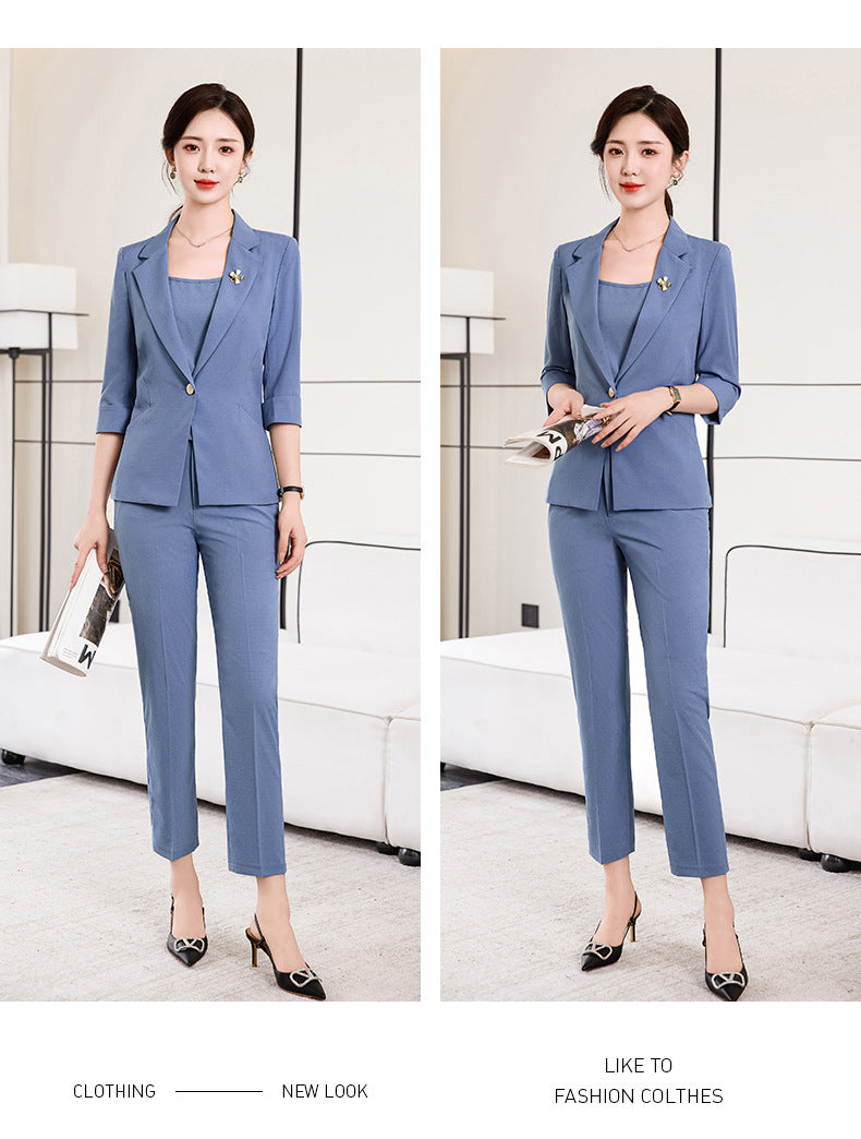 Pink Mid-Sleeve Suit for Women 2025 New Summer Thin Business Attire Elegant Beauty Salon Front Desk Work Clothes